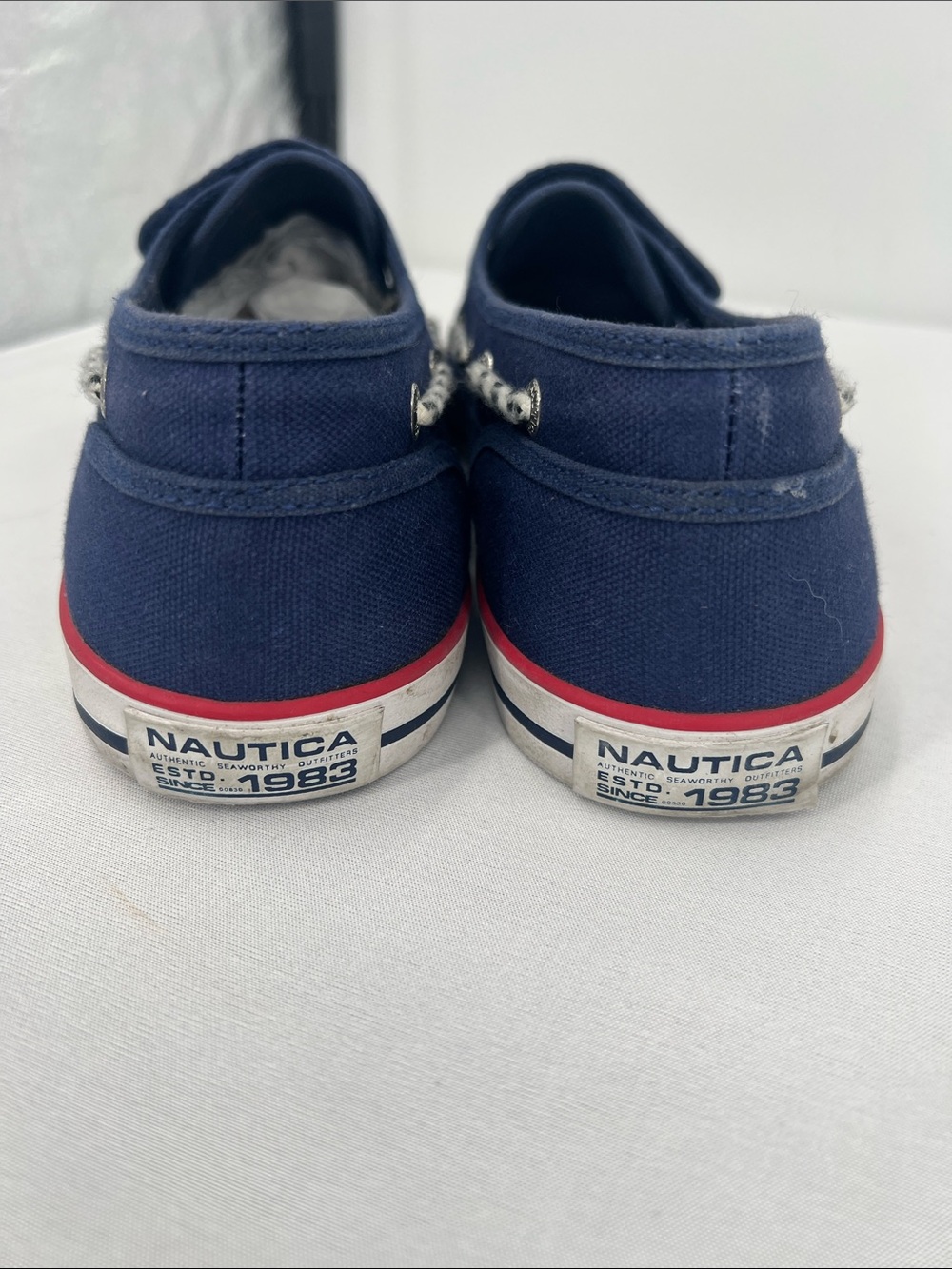 Nautica Navy Canvas Slip-On Boat Shoes with Red Accent - Picture 5 of 6